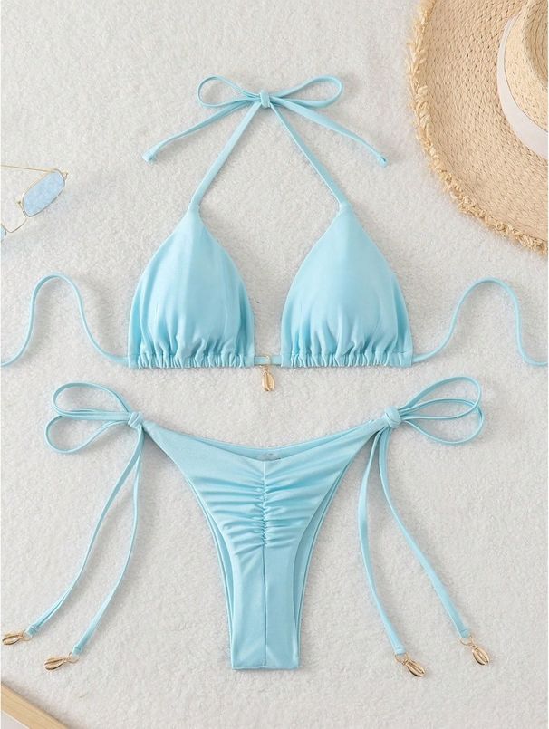Damenbekleidung Sexy Bikini Einfarbig Split Badeanzug Zweiteiliges Set_voghion.com