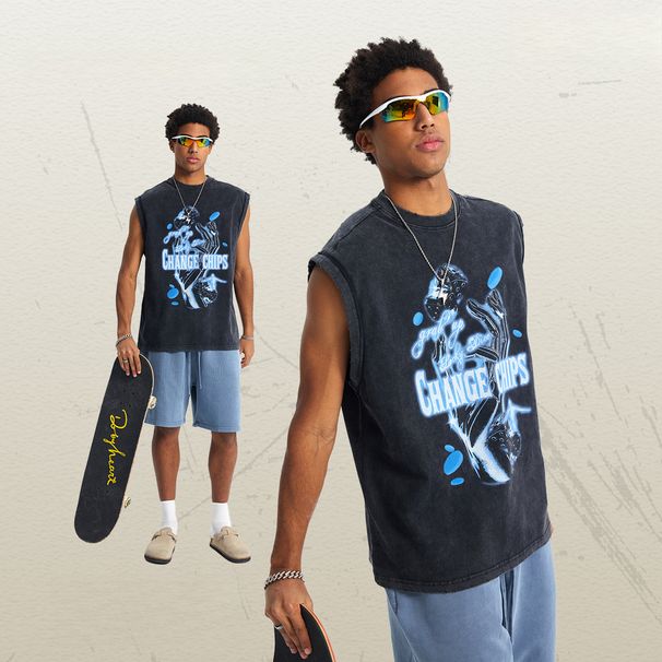 Gilet da uomo con bordi in batik, con toppe, stampa, lavaggio ad acqua, stile retrò, senza maniche_voghion.com