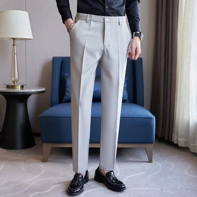 Men's Clothing Men's Stretch Dress Pants Slim Fit Straight Leg Formal Office Trousers Elastic Waist Comfortable Business Casual Chinos For Men_voghion.com