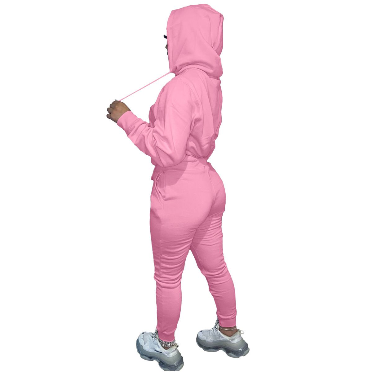 Women's Fleece-Lined Two-Piece Set With Hoodie And Large Hip Pants Casual Sports Sweatshirt Wholesale_voghion.com