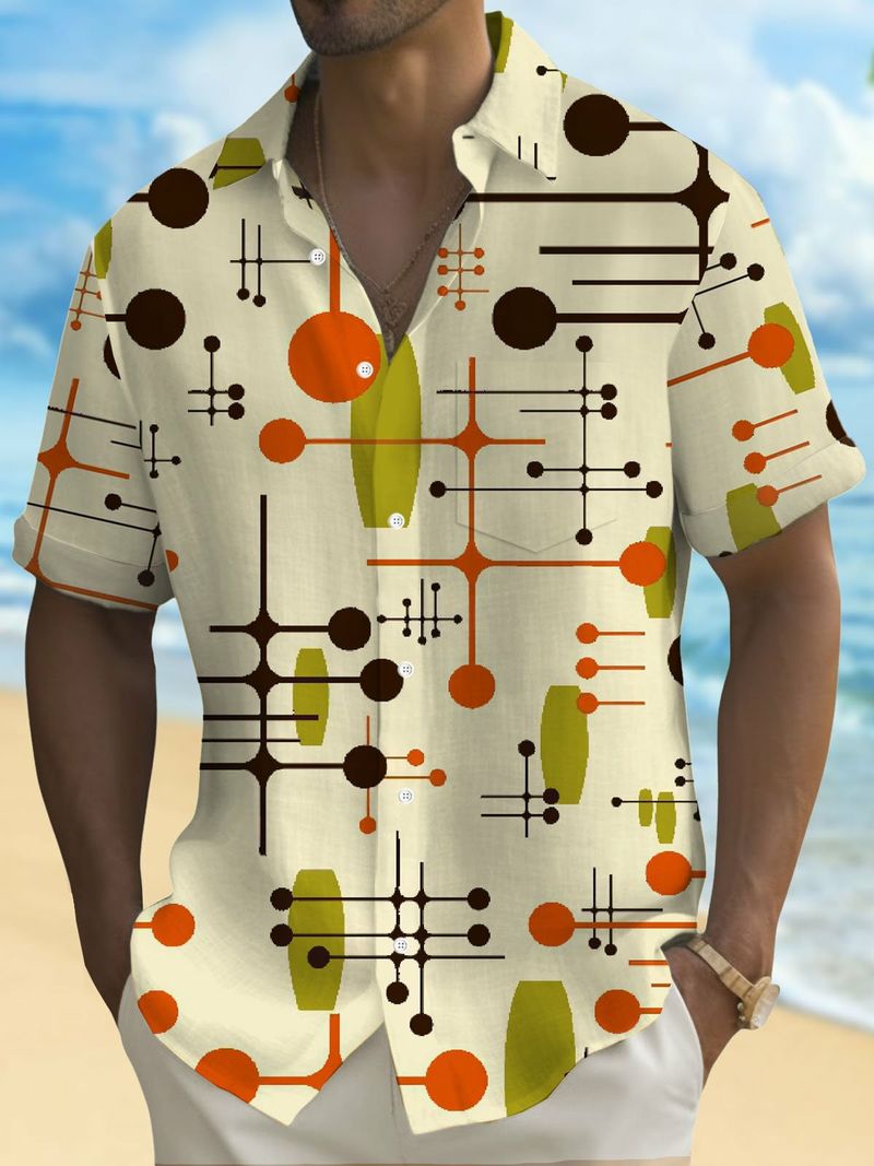 Camicie da uomo estive con stampa geometrica in 3D, camicie hawaiane casual, abbottonate, a maniche corte, senza tasche_voghion.com