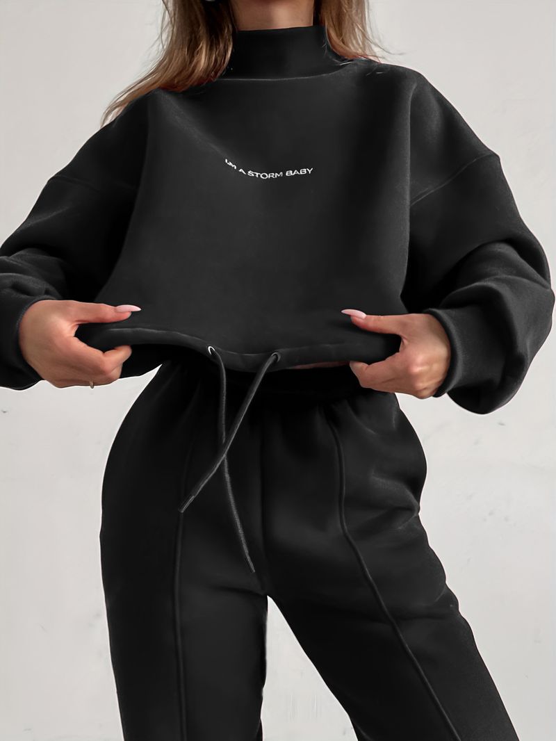 Zweiteiliges Hoodie-Set mit Aufdruck für Damen_voghion.com