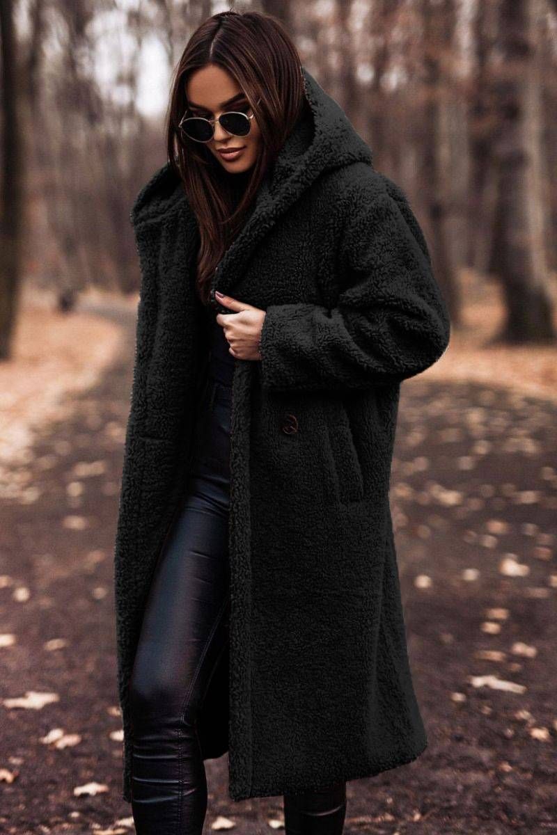 Warm halten Einknopf-Mäntel Mischungen Einfarbige Taschen Lange Mäntel Jacken Herbst und Winter Langärmliger Wollmantel für Damen_voghion.com