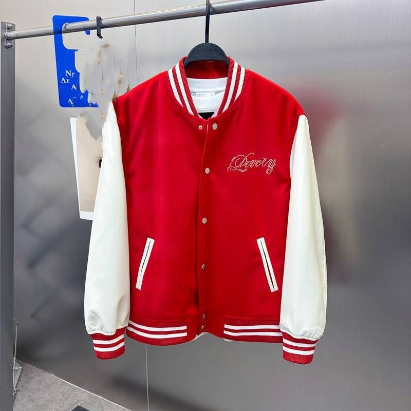 Herrenbekleidung Frühling Neujahr Red Dragon Year Jacke Hot Diamond Loose Baseballjacke Rote PU-Jacke_voghion.com