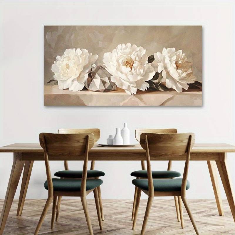 White Floral Wall Art Canvas Prints Painting- Modern Boho Decor With Wooden Frame For Living Room, Bedroom, Or Home Office_voghion.com