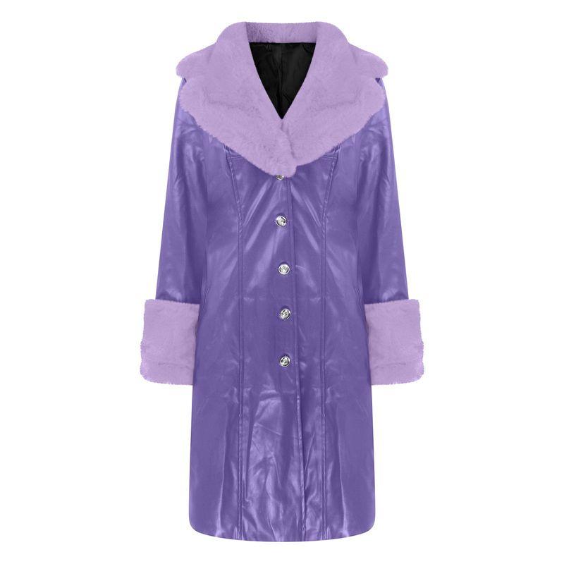 Women's Lapel Long Zip-up PU Coat_voghion.com