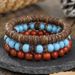 Hip Hop Retro Natural Wood Beads Map Stone Beaded Elastic Bracelet Versatile Simple Stacking Men's Holiday Style Bracelet_voghion.com