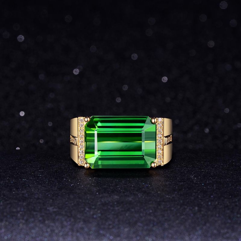 New Domineering Plated Color Inlaid With Emerald Rectangular Ring, Men's Living Ring_voghion.com