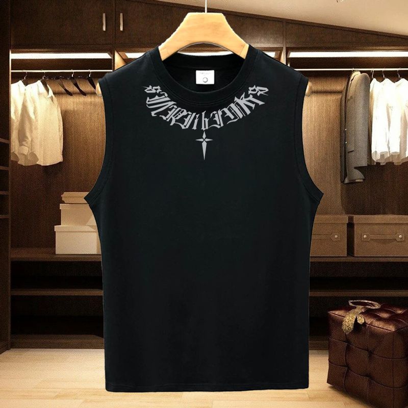 Men's Clothing Fashion Loose Casual Round Neck Sleeveless T Shirt Waistcoat Basketball Fitness Sports Cotton Vest_voghion.com