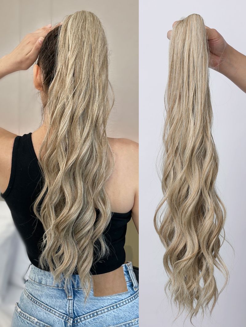 Extensión de cola de caballo con garra rizada sintética de 22 pulgadas de largo, cola de caballo ondulada y rizada, pelo de mujer para fiesta de uso diario_voghion.com