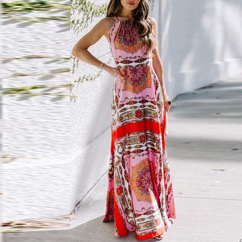 Women's Beauty Elegant Fashion Sleeveless Mid length Neck Hanging Casual Dress_voghion.com