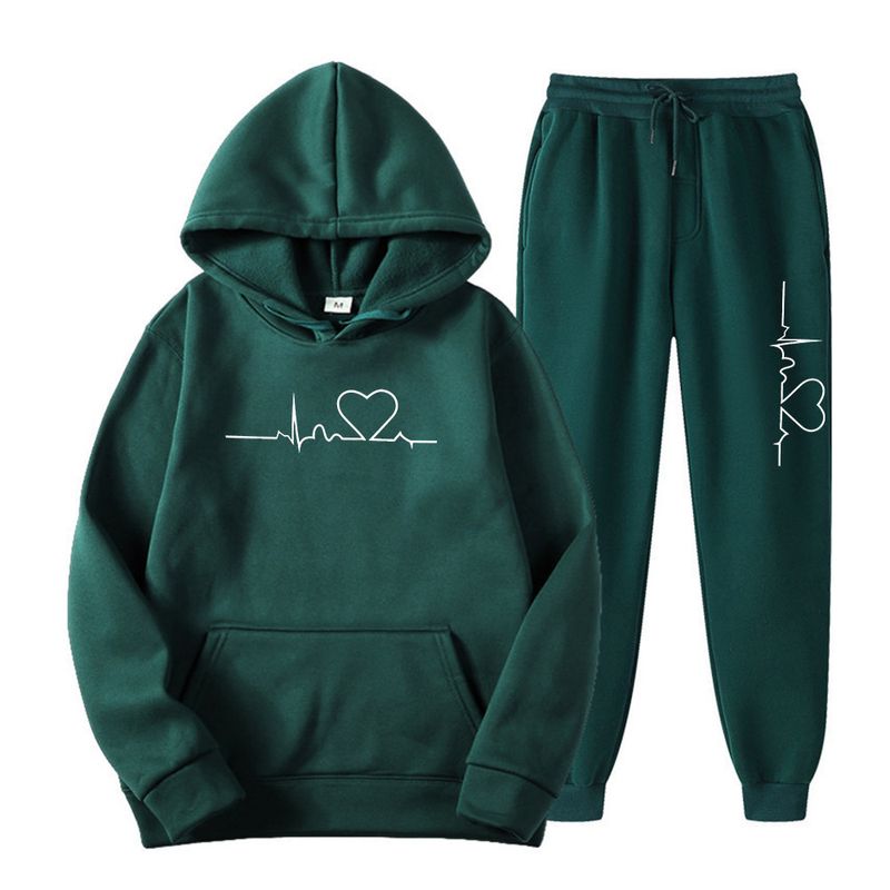 Set di felpe con cappuccio in peluche spesso da uomo e da donna, felpa con cappuccio con immagine di cuore autunnale e invernale, set da uomo alla moda nuovo di zecca_voghion.com