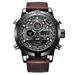 Men's Chronograph Digital Analog Watch With Leather Strap, GMT Function, Date & Week Display, Luminous Hands Sporty Style Leather Digital Wristwatches_voghion.com