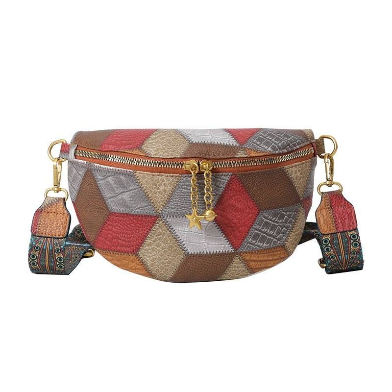 Trendová niková retro oblíbená dámská kabelka na hrudník, patchwork, ledvinka s širokým ramenním popruhem, crossbody kabelka, dámská kabelka na dojíždění, nakupování, cestování_voghion.com