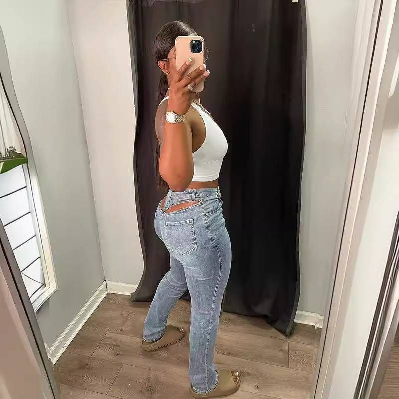 Women’s Clothing back waist hollow sexy stretch jeans_voghion.com