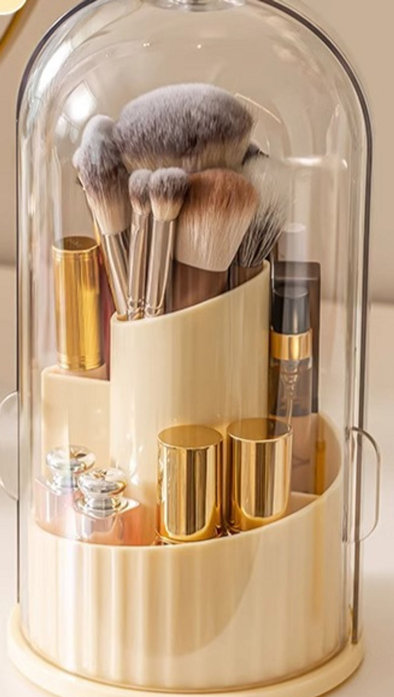 Caja de almacenamiento de cosméticos de escritorio de alta calidad, gran capacidad, para brochas de maquillaje, lápiz de cejas, tapa giratoria a prueba de polvo, cubo para cosméticos de lápiz labial_voghion.com