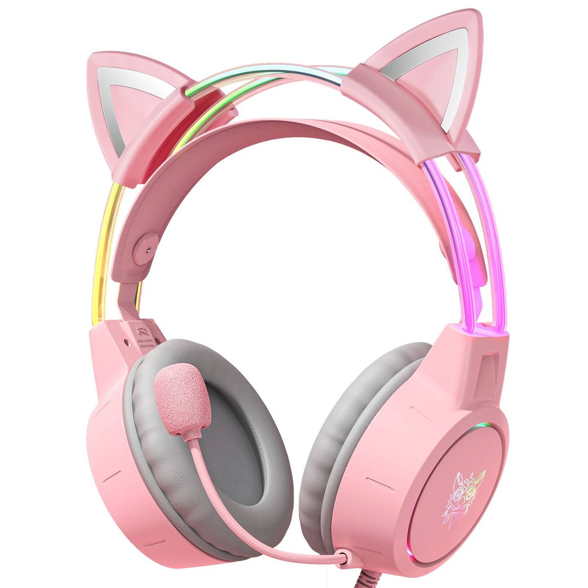 Cat Ear Gaming Headset With Mic For Kid & Adult, Gradient RGB Backlit, For PS4/PS5/ Xbox One/PC/Phone, Virtual Surround Sound, Noise Cancellation_voghion.com