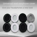Black Leather Oval Round Universal Splicing Ear Over-Ear Earpads Replacement Headphone Covers Internet Cafe Solid Color_voghion.com