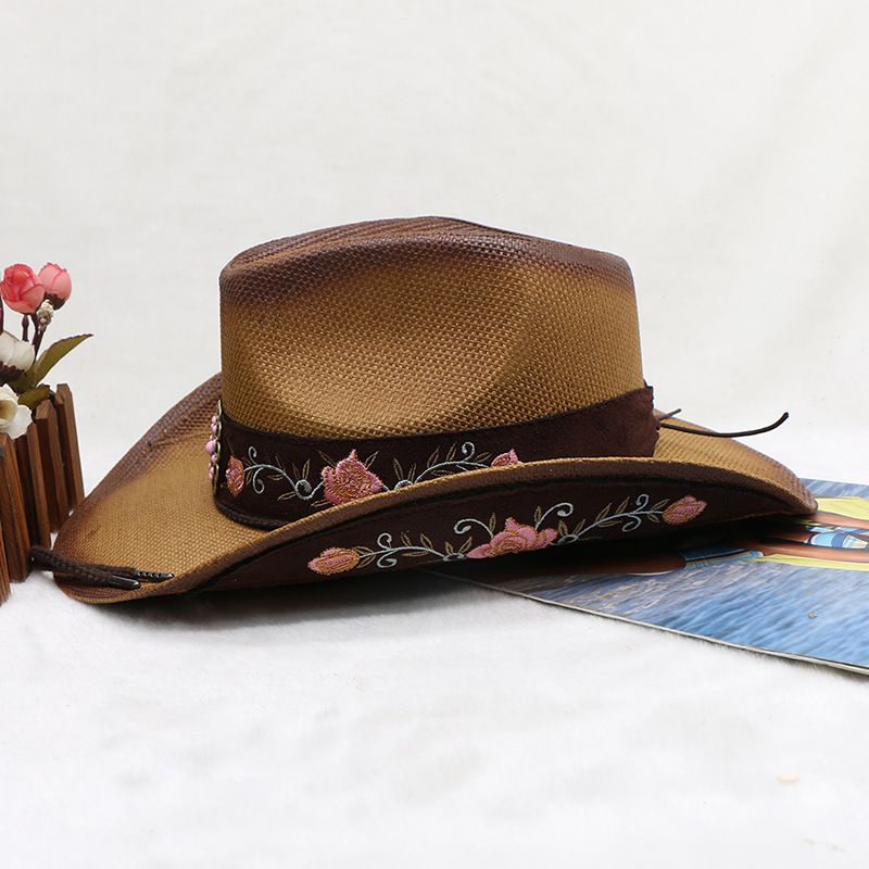 western cowboy hat sun visor spray paint distressed men's outdoor sun hat style straw hat_voghion.com