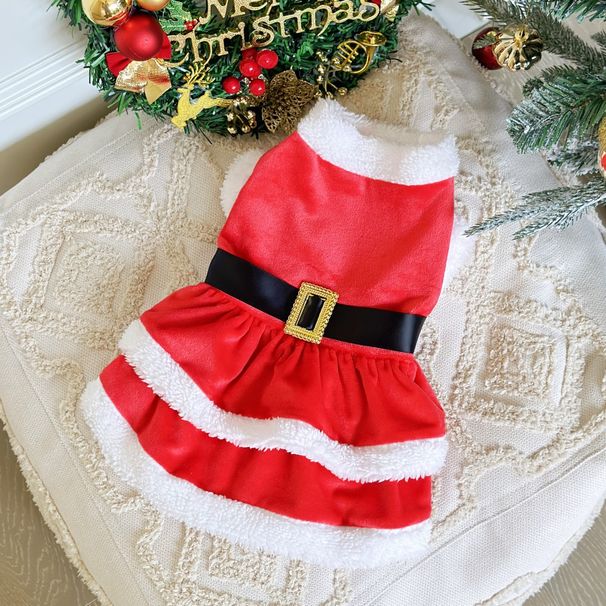 Weihnachts-Hundekleid, Rotgold, Schnalle, Gürtel, Weihnachtskleid, Welpe, Teddy, Bigbear, Haustier, Weihnachtskleid_voghion.com