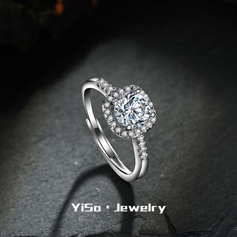 Classico anello di nozze aperto versatile di lusso alla moda con borsa quadrata da principessa intarsiata con diamanti e zircone da un carato_voghion.com