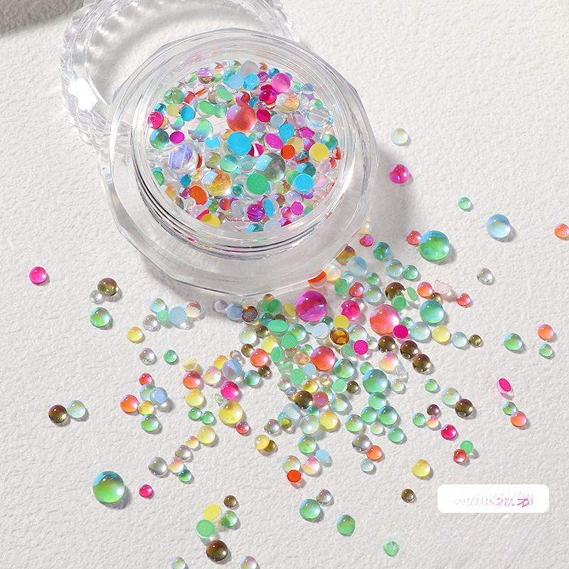 Mermaid Bubble Beads Nail Art Decorations Iridescent Glass Gems Mixed Sizes_voghion.com