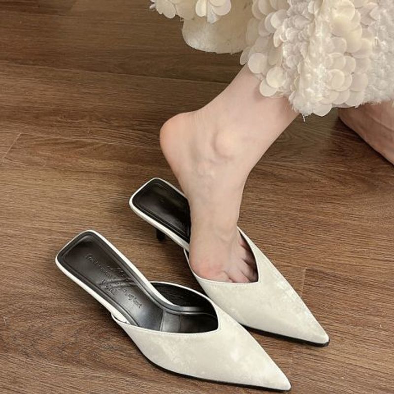 2025 Spring And Summer New Style: Slim, Pointed, Fine Heel, V-neck, Muller High Heels, Temperament Bottom, Baotou Half_voghion.com