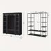 1pc Freestanding Clothes Rack With NonPortable Wardrobe Closet, -Woven Dust Cover, 12 Compartments Storage Organizer, 59 X 17.7 X 69 Inches, Black, For Bedroom And Home Organization_voghion.com