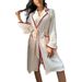 Underwear & Sleepwears Elegant Tie-Waist Robe For Women - Long Sleeve Mid-Length Sleepwear With Contrast Collar, Comfortable Loungewear For Home_voghion.com