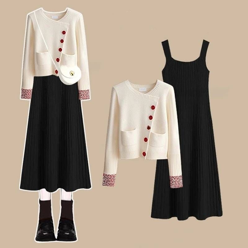 Women's Clothing Suit For Women High End Light Mature Knit Sweater Temperament Slim Dress Two Piece Suit_voghion.com