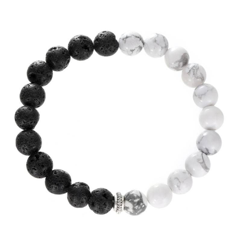 Nuovo stile online celebrità semplice versatile uomo roccia vulcanica pino bianco perline bianche e nere gioielli per le mani personalità braccialetto di coppia yin e yang_voghion.com