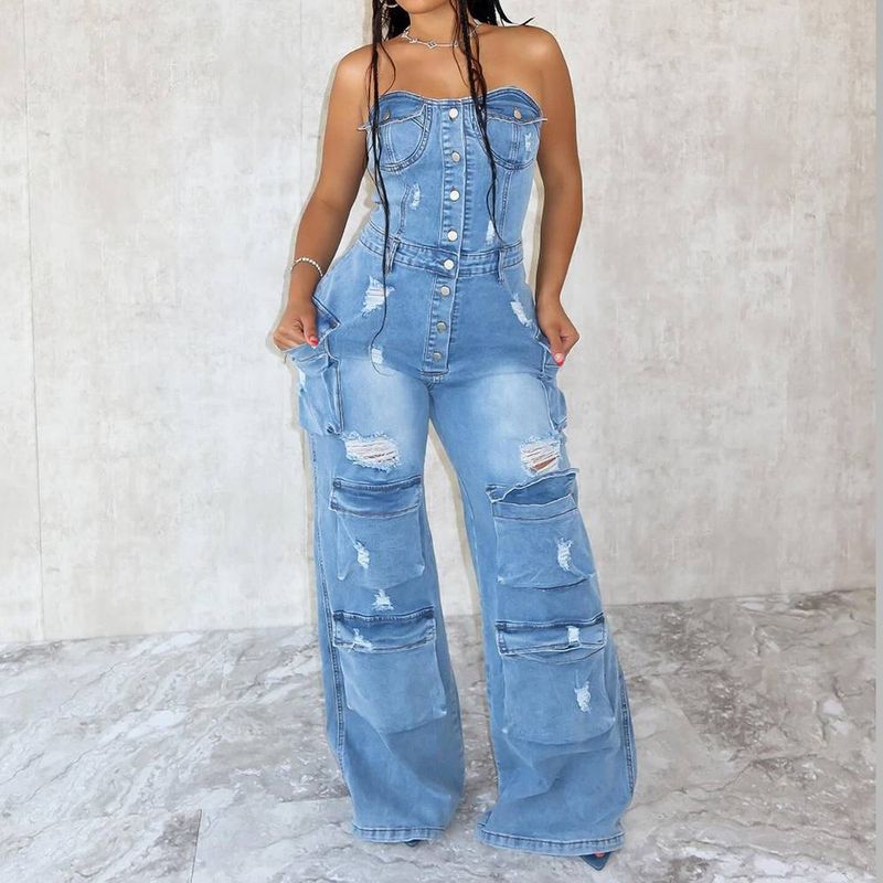 Salopetă slim fit pentru femei, stil casual, cu tub, stil Tube Top, salopetă de damă_voghion.com