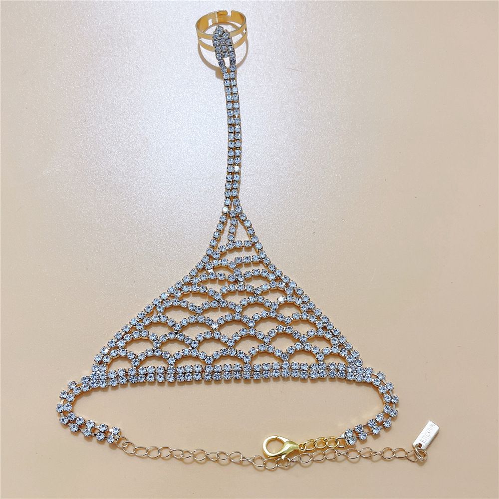 Bridal accessories temperament rhinestone bracelet ring back elegant claw integrated chain_voghion.com