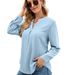 Women's Clothing Solid Chiffon Shirt Loose V-neck Pullover Long Sleeve Tops_voghion.com