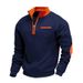 American Plush Warm Zipper Stand Up Collar Personalized Patch Style Men's Casual Long Sleeved Sweatshirt_voghion.com