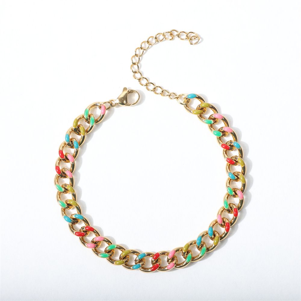 Bracciale Jinyiyuan placcato oro cubano hip hop in acciaio inossidabile smaltato color olio a goccia, catena in titanio lucidato_voghion.com