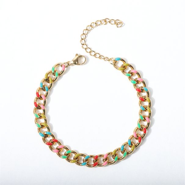 Bracciale Jinyiyuan placcato oro cubano hip hop in acciaio inossidabile smaltato color olio a goccia, catena in titanio lucidato_voghion.com