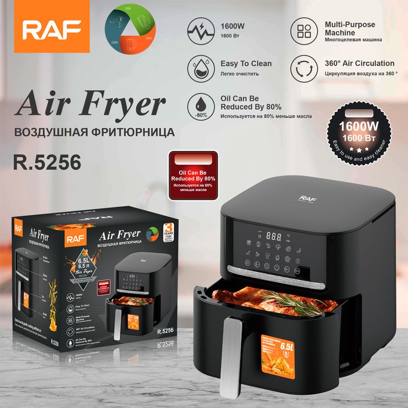 RAF Europæisk standard luftfrituregryde stor kapacitet multifunktion smart home digital display elektrisk frituregryde 6,5L ingen oliedamp_voghion.com