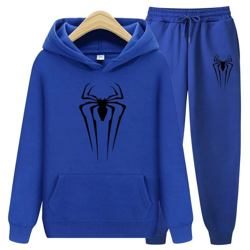 Ensemble pull chaud à capuche avec motif d'araignée imprimé personnalisé pour Couple, tendance pour jeunes, nouvelle collection hiver 2024_voghion.com