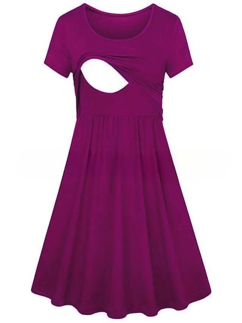 Women’s Clothing New Spring And Summer Maternity Dress Round Neck Stitching Nursing Dress Feeding Dress_voghion.com