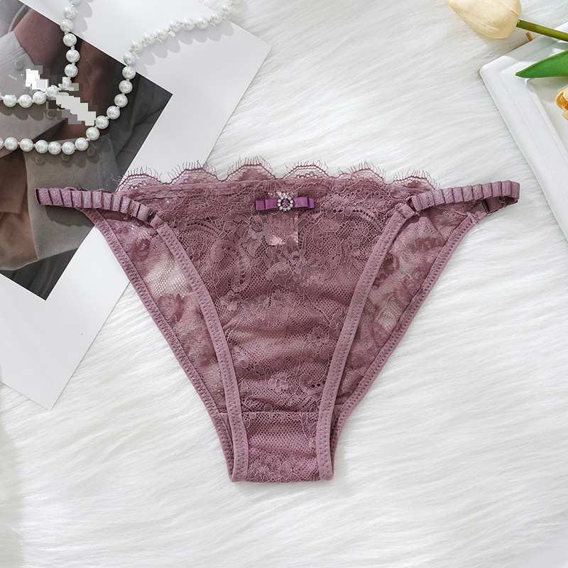 Novo estilo de calcinha de renda sexy tentação transparente quente oco puro desejo ultra fino cintura baixa cinto fino malha_voghion.com