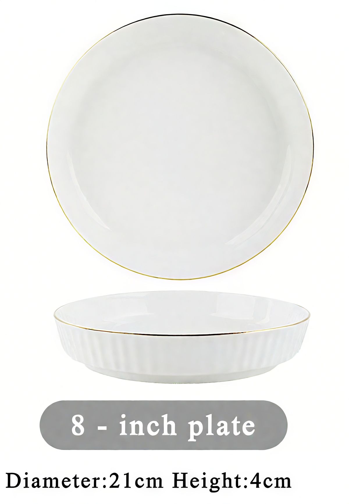 8inch Of 6 Pieces Ceramic Home Dinnerware Stylish Nordic-Inspired Plates With Gold Rim, High-Value Ins Style, Perfect For Rice & Soup, New Arrival_voghion.com