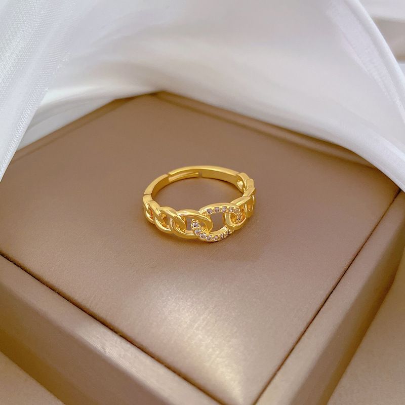 【 Real Gold 】 Light Luxury Chain Full Diamond With Adjustable Opening, Simple Hand Decoration Ring, Couple Matching Ring_voghion.com