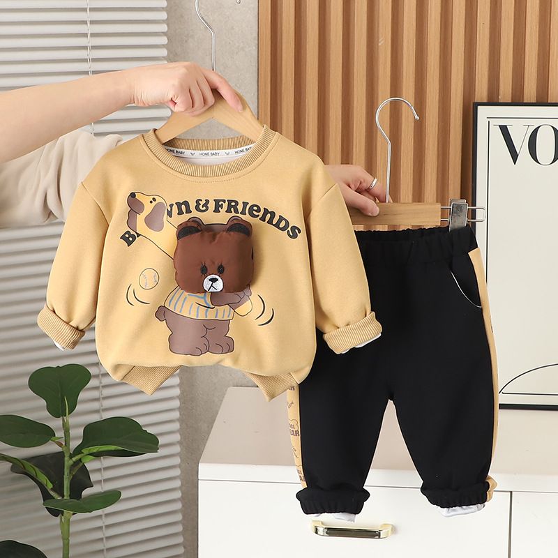 Boys' Clothing 2025 New Baby Boys Spring And Autumn Cartoon Bear Sweatshirt Two-Piece Set_voghion.com