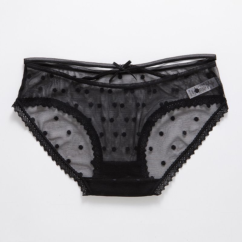 Biancheria intima Mutandine semplici in pizzo con fiocco in pizzo a rete, mutandine a vita bassa per le donne_voghion.com
