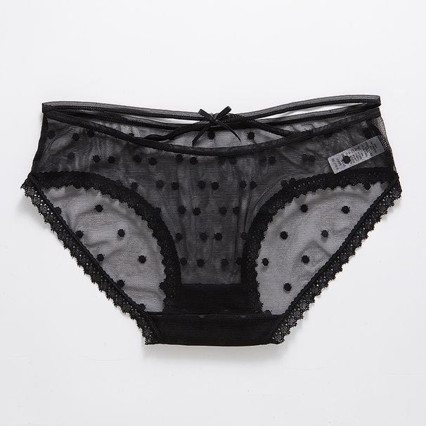 Biancheria intima Mutandine semplici in pizzo con fiocco in pizzo a rete, mutandine a vita bassa per le donne_voghion.com