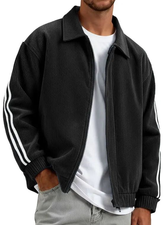 "Men's Corduroy & Polyester Zip-Up Jacket – Ribbed Collar, Relaxed Fit, Windproof Casual Coat (S-4XL, 10 Colors, Business-to-Street Style)"_voghion.com