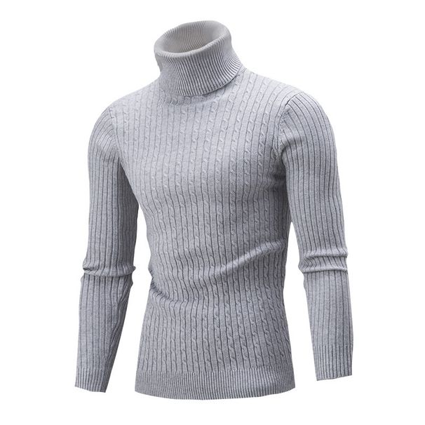 Herrenbekleidung, Strickhemd mit schmaler Passform, einfarbig, schmale Passform, hoher Halsausschnitt, Zopfmusterpullover – einfarbiger Pullover für Freizeit- und Bürokleidung_voghion.com