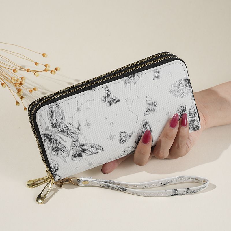 Wallet Card Cases Exclusive New Ladies Bag Korean Version Butterfly Print Fashionable Simple Atmosphere Mobile Phone Bag Double Zipper Clutch Bag_voghion.com