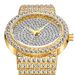Men's Luxury Quartz Watch With 18K Gold Plating And Full Diamond Accents, Elegant Round Dial, Mineral Glass, Titanium Clasp, Water Resistant_voghion.com
